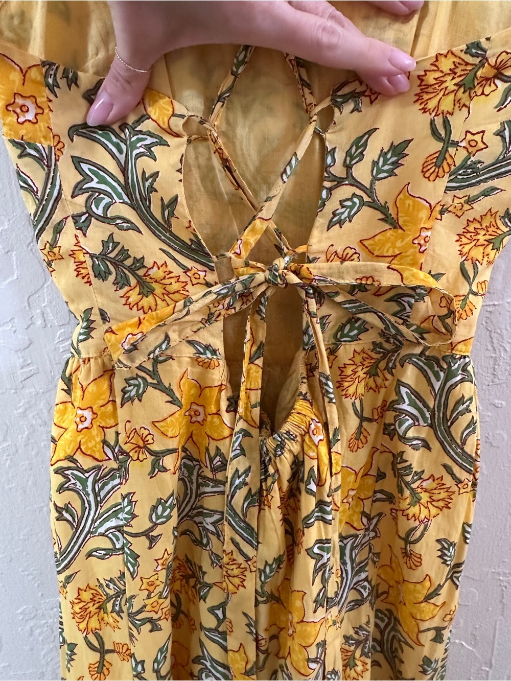 Mango Halter Neck Lace-Up Back Tiered Floral Maxi Dress in Yellow - Picture 7 of 13